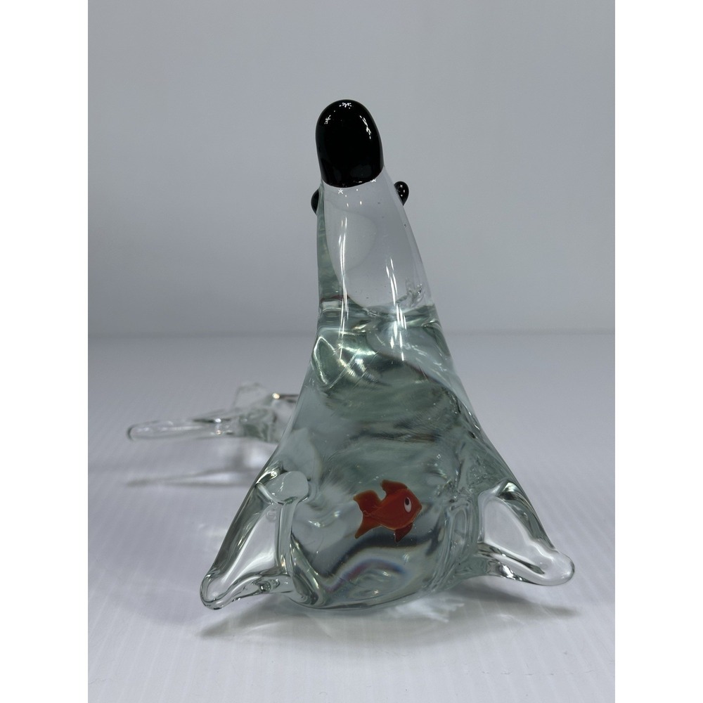 Art Glass Seal Figurine Sculpture Clear Small Red Fish Murano Style Decor 3 LB